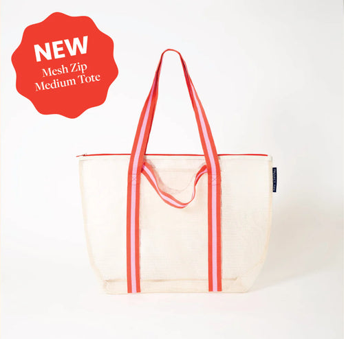 Mesh Zip Medium Tote - Ecru