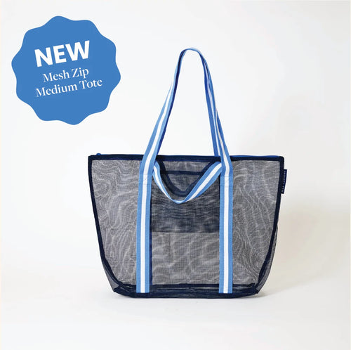 Mesh Zip Medium Tote - Navy