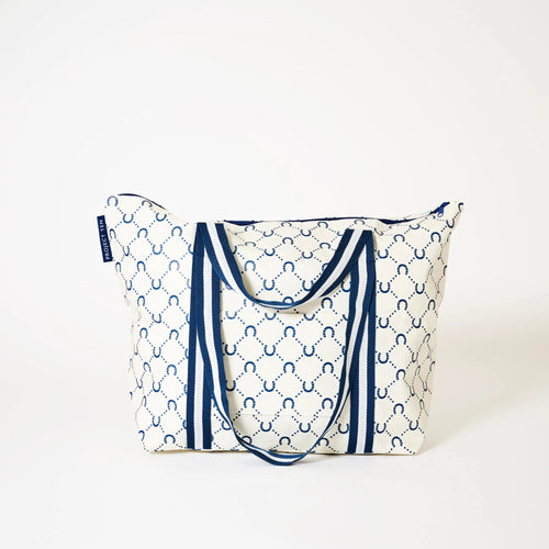 Zip Medium Tote - Navy Horseshoe