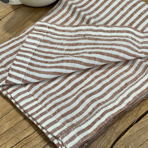 Linen Tea Towel - Rust Stripes