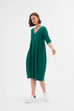 V Neck Diagonal Seam Dress - Emerald