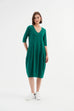 V Neck Diagonal Seam Dress - Emerald