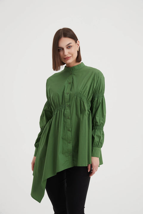 Shirring Detail Shirt - Deep Jade