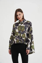 Elastic Front Hem Print Shirt
