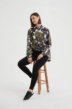 Elastic Front Hem Print Shirt