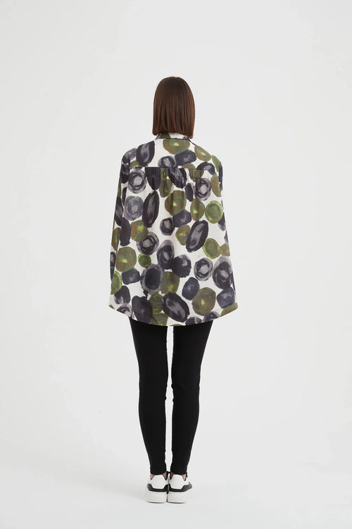 Elastic Front Hem Print Shirt