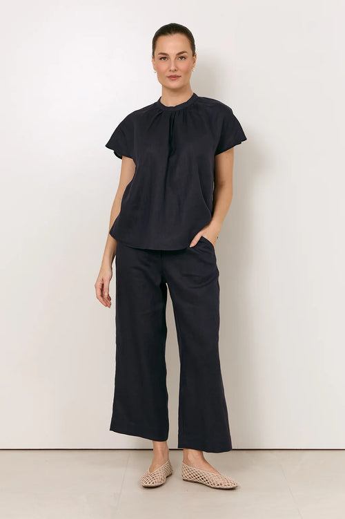 Alice Linen Top - Navy