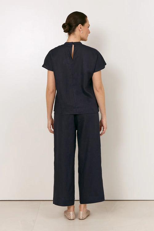 Alice Linen Top - Navy