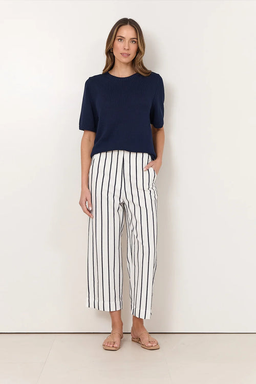 Lyndon Stripe Crop Pant - Navy/White