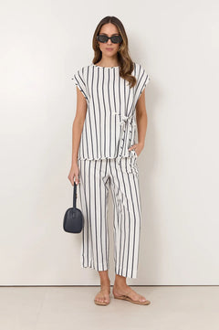 Lyndon Stripe Crop Pant - Navy/White