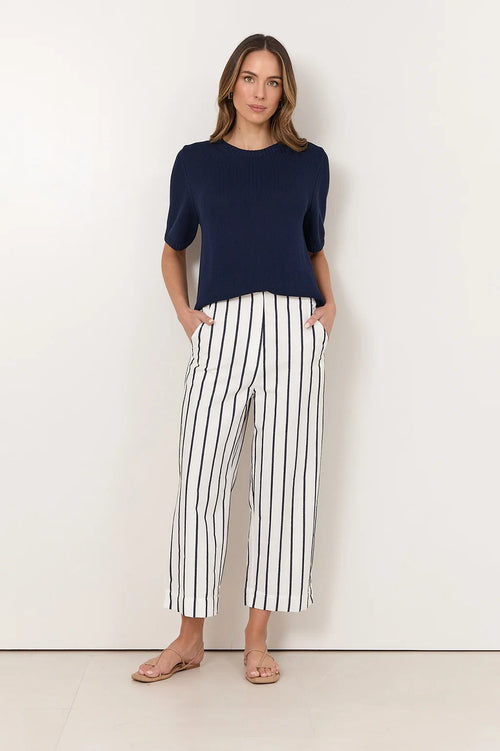 Lyndon Stripe Crop Pant - Navy/White