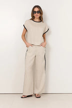 Marlie Linen Top - Natural/Black Stripe