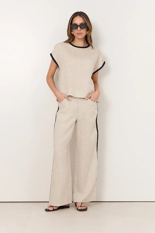 Marlie Linen Top - Natural/Black Stripe