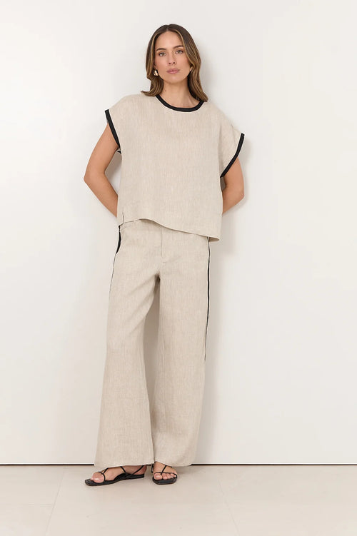 Marlie Linen Top - Natural/Black Stripe