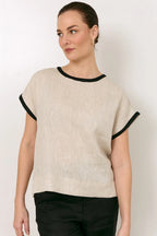 Marlie Linen Top - Natural/Black Stripe