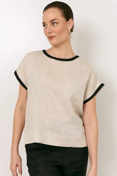 Marlie Linen Top - Natural/Black Stripe