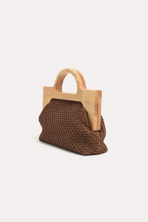 Peru Top Handle Weave Clutch - Chocolate