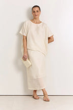 Reece Straight Midi Skirt - Cream