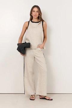 Skylar Linen Pant - Natural/Black Stripe