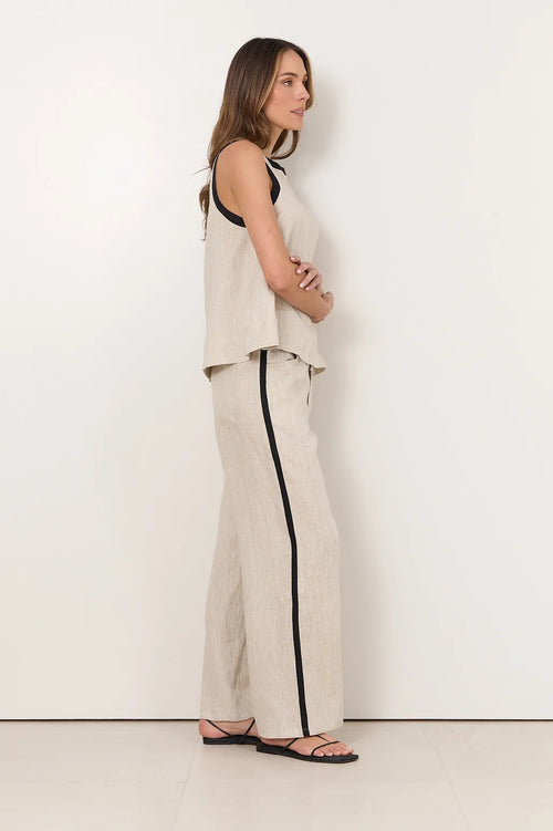 Skylar Linen Pant - Natural/Black Stripe
