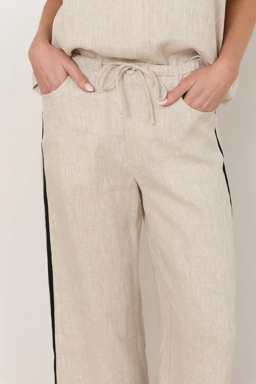 Skylar Linen Pant - Natural/Black Stripe