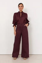 Avalon Wide Leg Linen Pant - Plum