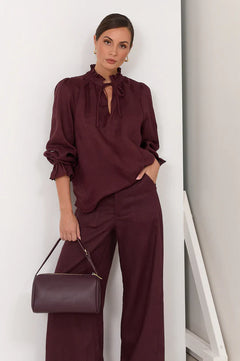 Avalon Wide Leg Linen Pant - Plum