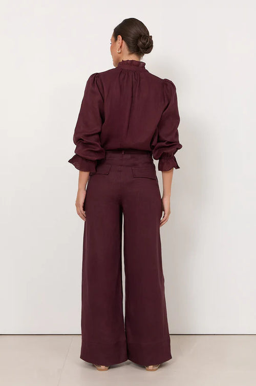 Avalon Wide Leg Linen Pant - Plum