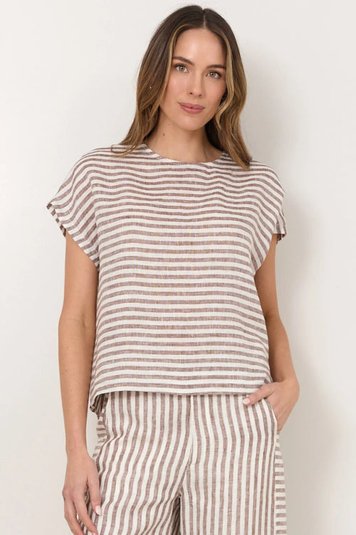 Emmerson Linen Top - Stripe Choc/White