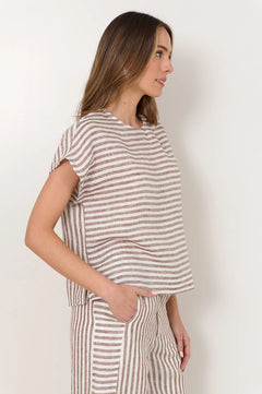 Emmerson Linen Top - Stripe Choc/White