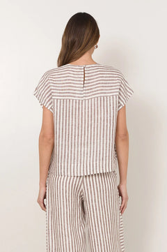 Emmerson Linen Top - Stripe Choc/White