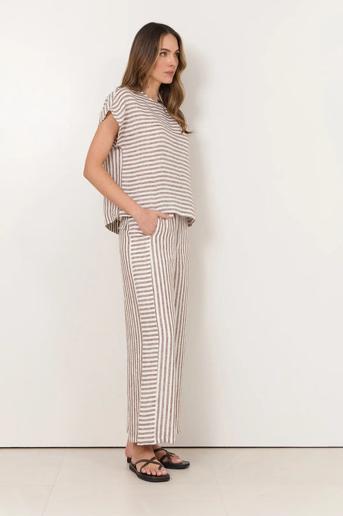 Emmerson Linen Top - Stripe Choc/White