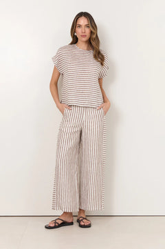 Gabriella Linen Pant - Stripe Choc/White