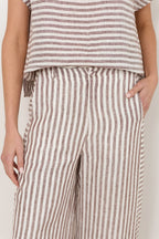 Gabriella Linen Pant - Stripe Choc/White