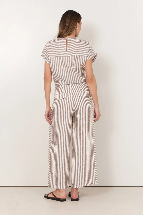 Gabriella Linen Pant - Stripe Choc/White