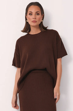 Shani Rib Knit Top - Chocolate