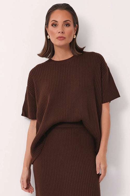 Shani Rib Knit Top - Chocolate