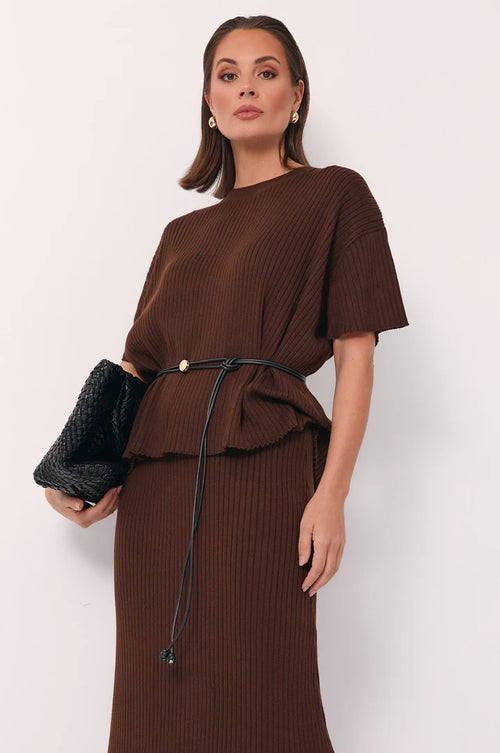 Shani Rib Knit Top - Chocolate
