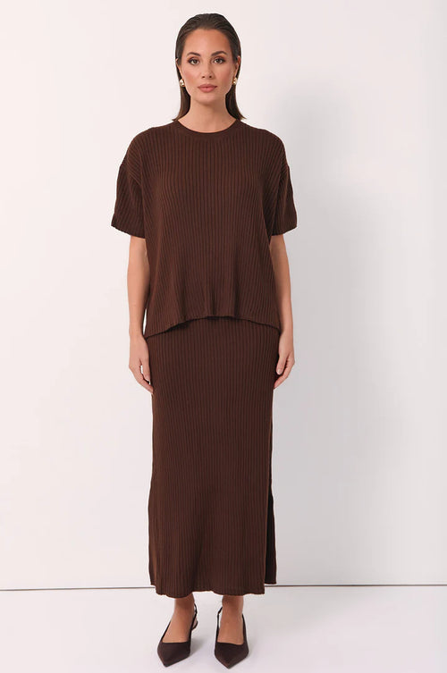 Shani Rib Knit Top - Chocolate