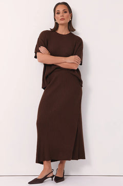 Taylor Rib Knit Midi Skirt - Chocolate