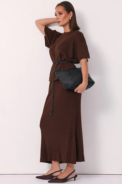 Taylor Rib Knit Midi Skirt - Chocolate
