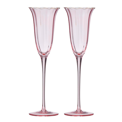 Crowne Glass Flute Set2 - Pink/Gold