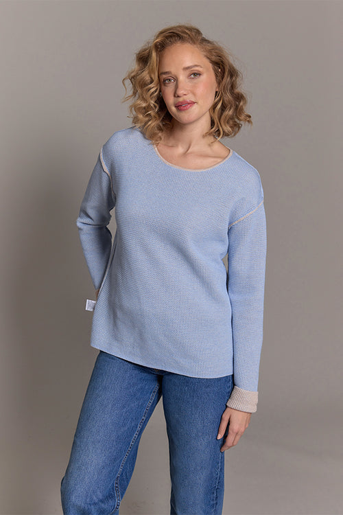 Reversible Honeycomb Crew - Natural/Blue