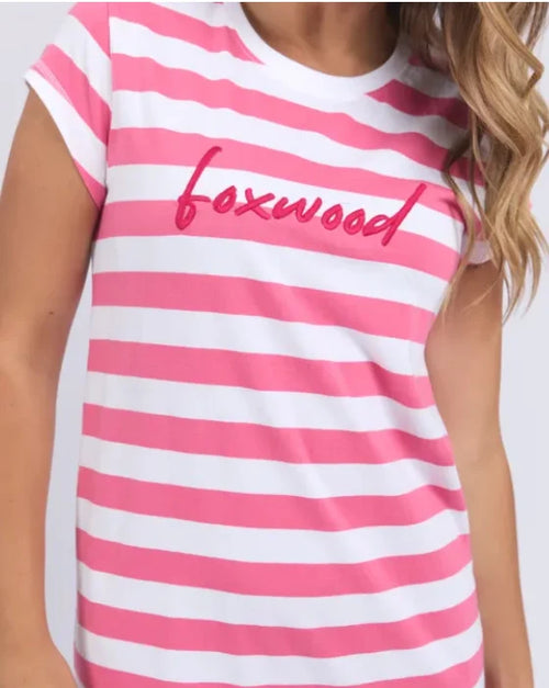 Signature Stripe Tee Dress - Hot Pink/White