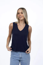 Kaia V Neck Top - Navy