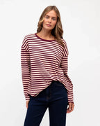 Easy Tuck Long Sleeve Tee - Plum/Pink Stripe
