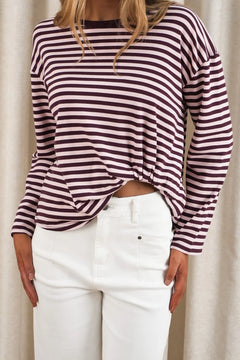 Easy Tuck Long Sleeve Tee - Plum/Pink Stripe