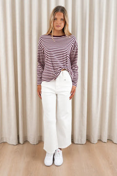 Easy Tuck Long Sleeve Tee - Plum/Pink Stripe