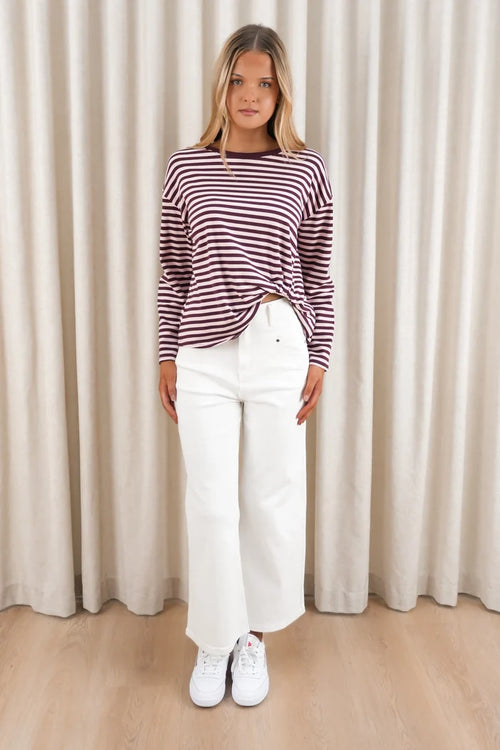Easy Tuck Long Sleeve Tee - Plum/Pink Stripe