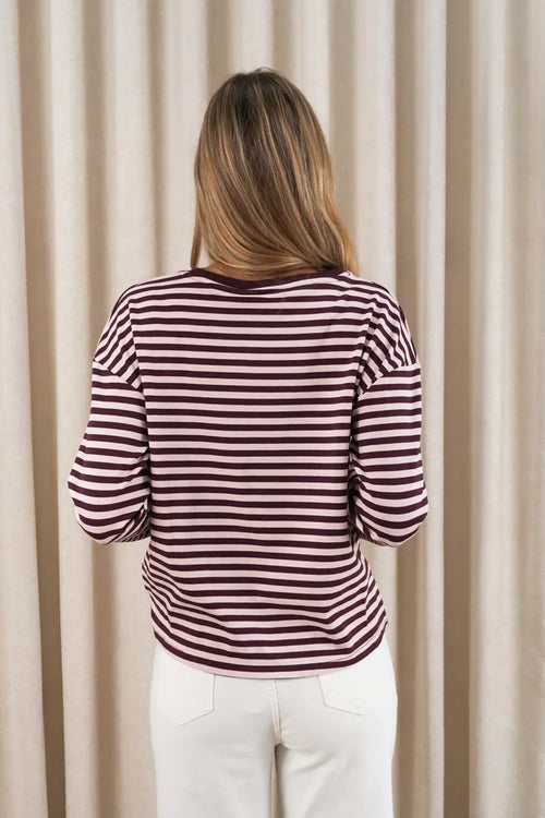 Easy Tuck Long Sleeve Tee - Plum/Pink Stripe